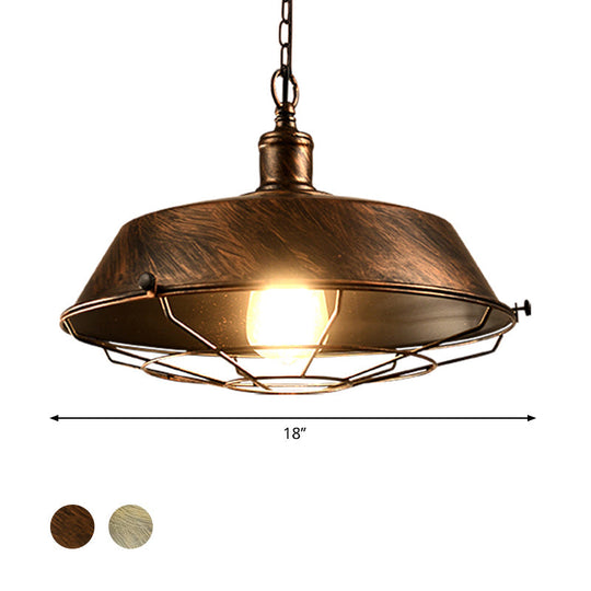 Antique Style Iron Barn Hanging Light With Wire Guard - 10’/14’/18’ Dia Brass/Bronze/Black