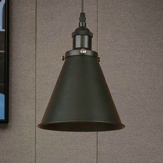 Industrial Style Cone-Shaped Hanging Pendant Lamp - Black/Brass Iron Ideal For Dining Room Lighting
