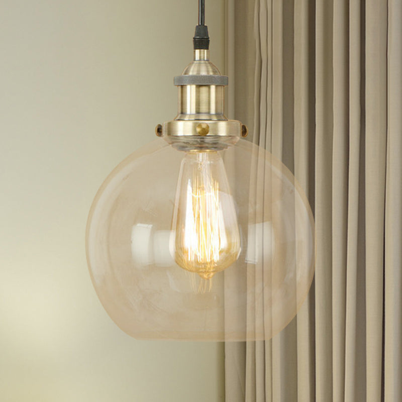 Vintage Hanging Ceiling Light With Brass/Copper/Rust Finish Clear Glass Globe Pendant For Dining