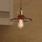 Industrial Brass 1-Light Hanging Pendant With Scalloped Black/White/Green Glass Perfect For Dining
