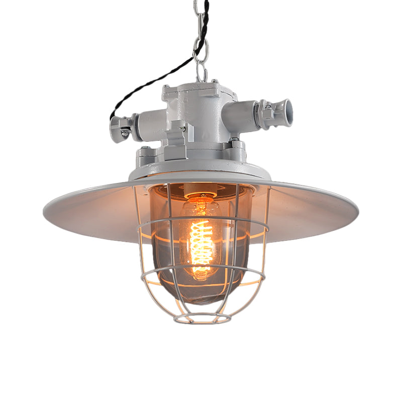 Industrial Single-Light Hanging Ceiling Pendant With Clear Glass Cone Shade In White/Red/Rust Tones