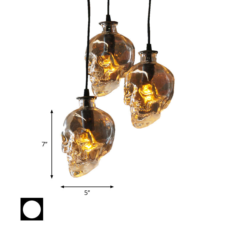 Industrial Clear Glass Pendant Light With Skull Shade Bar - 1 Black Finish