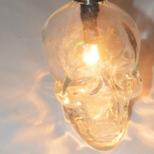 Industrial Clear Glass Pendant Light With Skull Shade Bar - 1 Black Finish