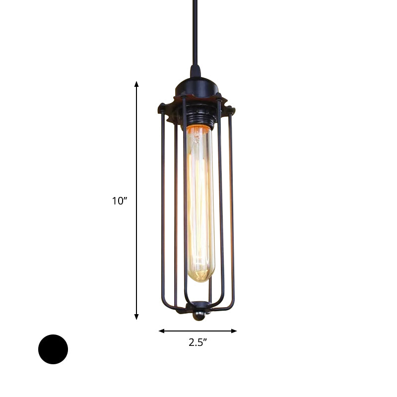 Black Farmhouse Style 1 Light Wire Cage Pendant Ceiling For Hallway - Stylish Metallic Finish