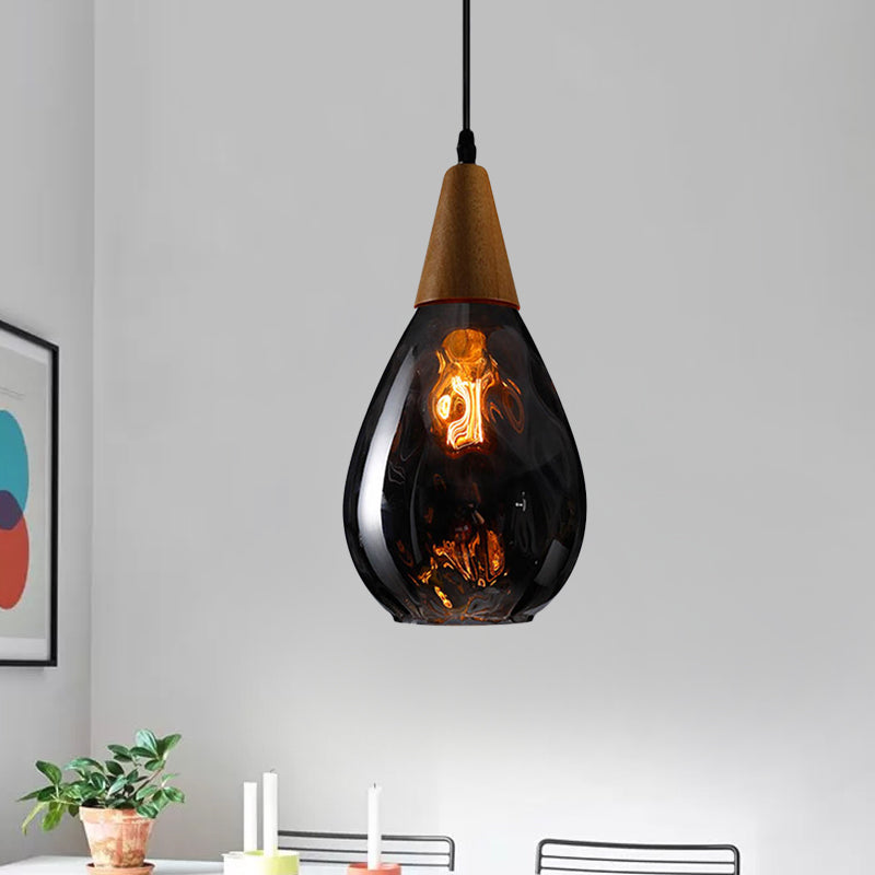 Teardrop Pendant Lamp - Modernist Style Amber/Clear Dimpled Glass 1 Light Indoor Fixture 6/8 Width