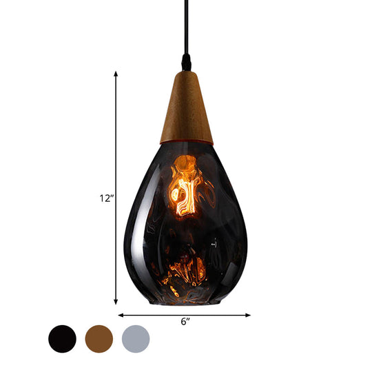 Teardrop Pendant Lamp - Modernist Style Amber/Clear Dimpled Glass 1 Light Indoor Fixture 6/8 Width