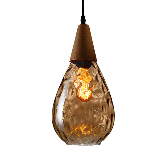 Modernist Style Teardrop Pendant Lamp With Dimpled Glass - 6’/8’ Wide Amber/Clear 1 Light