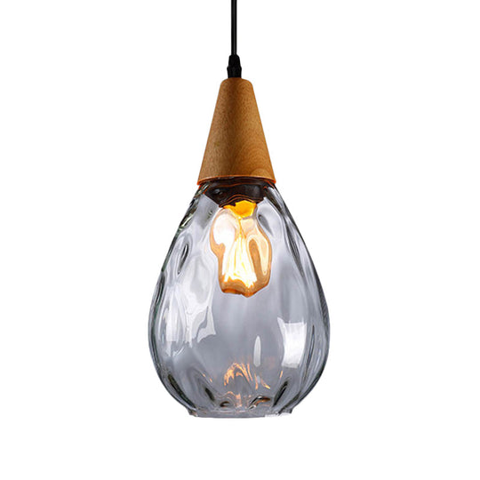 Teardrop Pendant Lamp - Modernist Style Amber/Clear Dimpled Glass 1 Light Indoor Fixture 6/8 Width