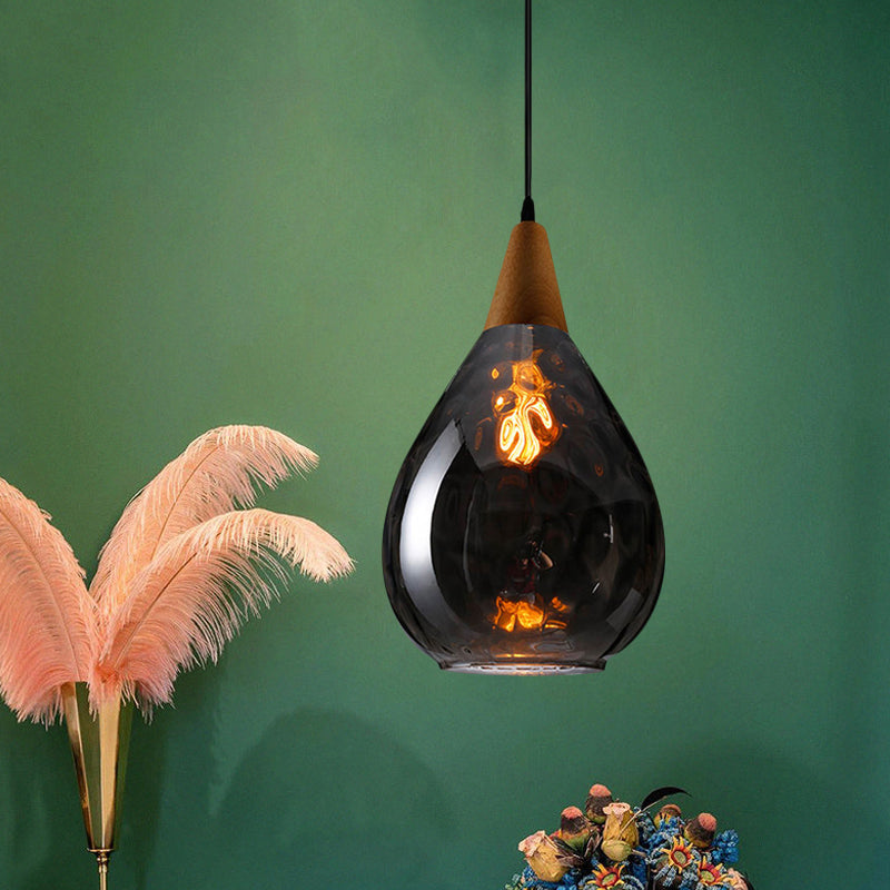 Modernist Style Teardrop Pendant Lamp With Dimpled Glass - 6’/8’ Wide Amber/Clear 1 Light