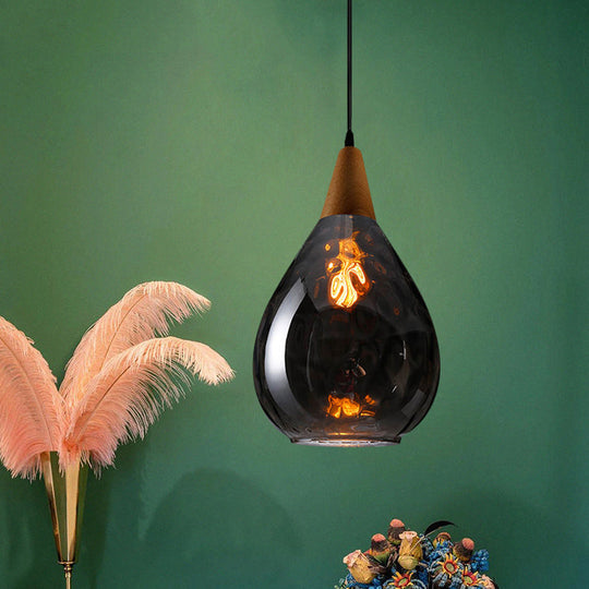 Teardrop Pendant Lamp - Modernist Style Amber/Clear Dimpled Glass 1 Light Indoor Fixture 6/8 Width