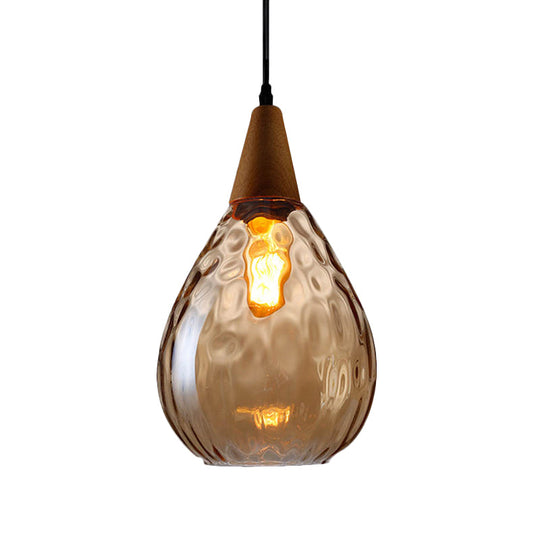 Teardrop Pendant Lamp - Modernist Style Amber/Clear Dimpled Glass 1 Light Indoor Fixture 6/8 Width