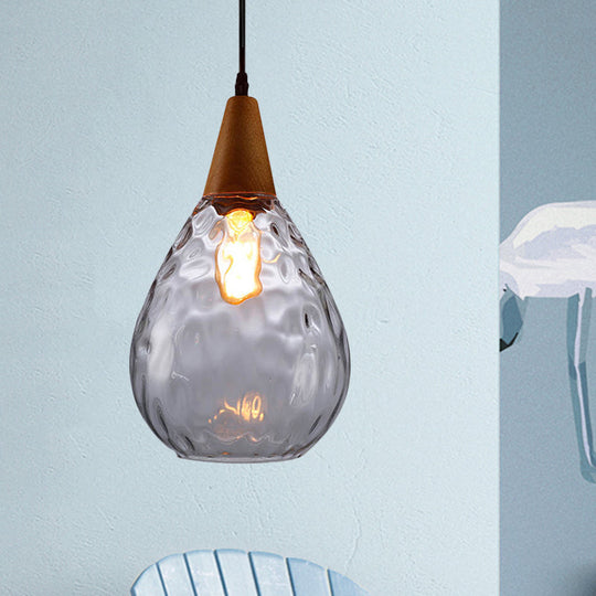 Teardrop Pendant Lamp - Modernist Style Amber/Clear Dimpled Glass 1 Light Indoor Fixture 6/8 Width