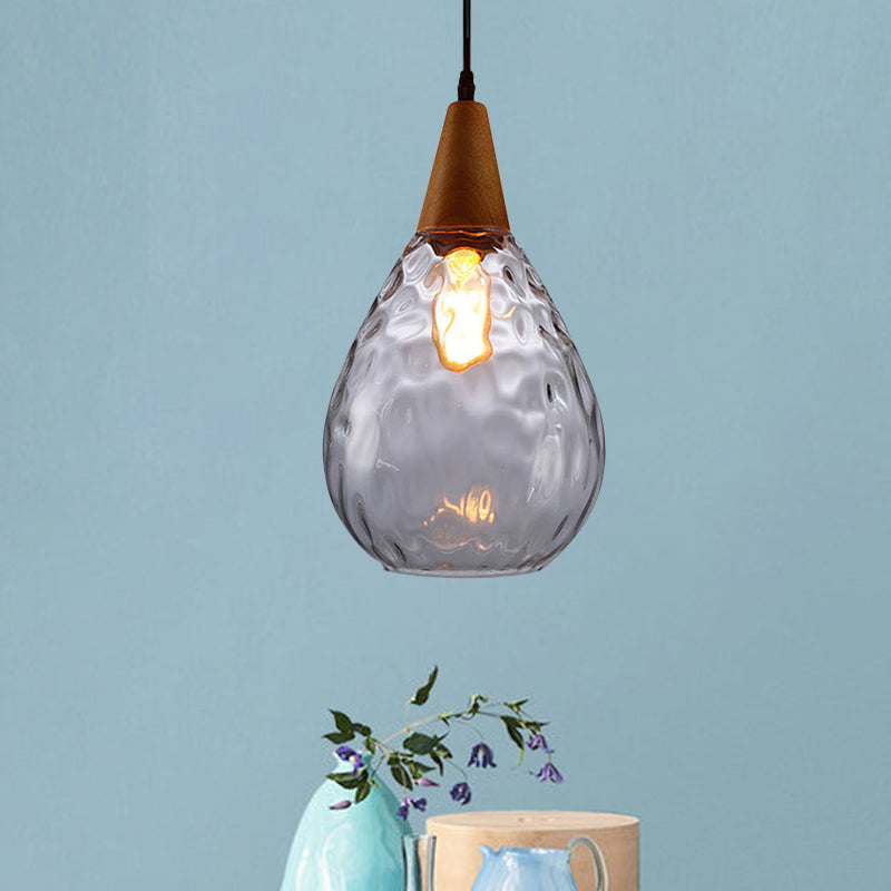 Teardrop Pendant Lamp - Modernist Style Amber/Clear Dimpled Glass 1 Light Indoor Fixture 6/8 Width