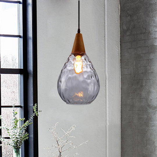 Teardrop Pendant Lamp - Modernist Style Amber/Clear Dimpled Glass 1 Light Indoor Fixture 6/8 Width