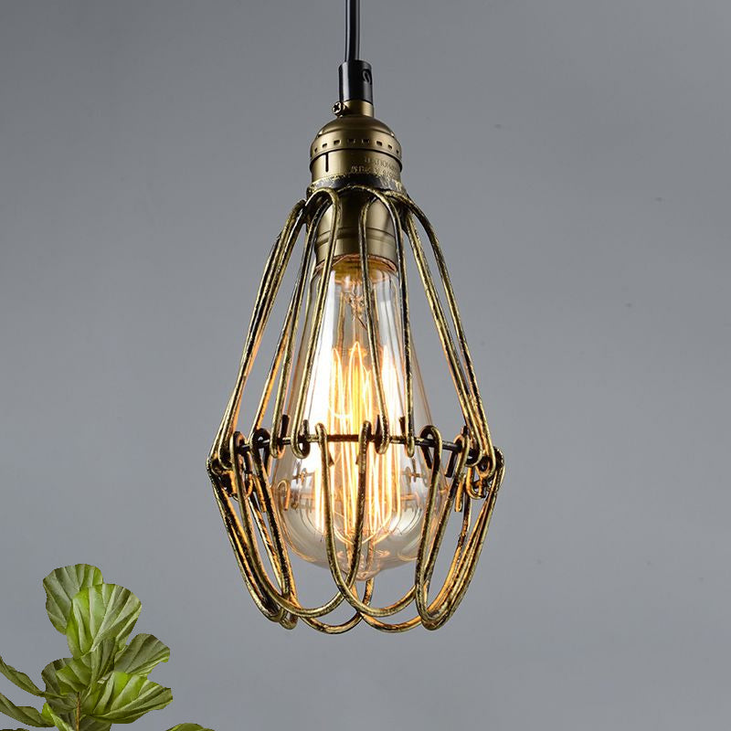 Rustic Diamond Cage Hanging Light Pendant For Restaurants - 1 Head Wrought Iron Design In