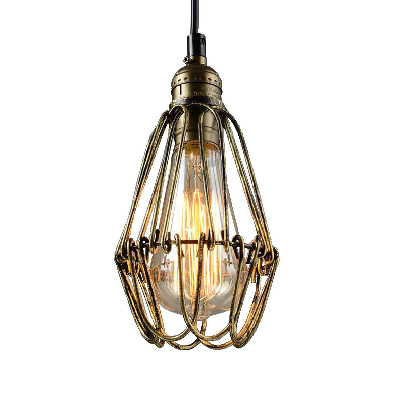Rustic Diamond Cage Hanging Light Pendant For Restaurants - 1 Head Wrought Iron Design In