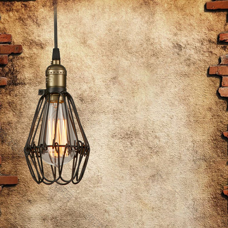 Rustic Diamond Cage Pendant Light For Restaurants - 1 Head Wrought Iron In Black/Brass Black