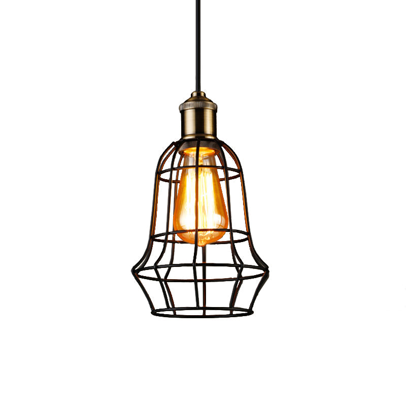 Antique Style Black Head Vase Cage Pendant Light For Bar With Metallic Finish 6’/7.5’ Width