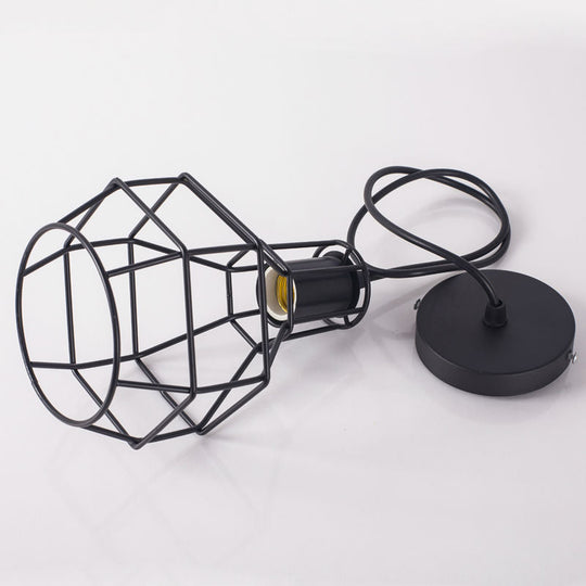 Modern Silver/Gold Metal Ceiling Fixture With Cage Shade - Stylish Loft Hanging Lamp For Coffee