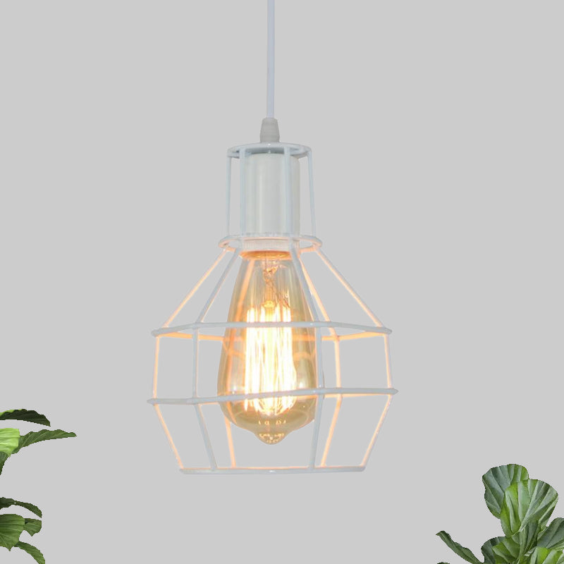 Modern Silver/Gold Metal Ceiling Fixture With Cage Shade - Stylish Loft Hanging Lamp For Coffee