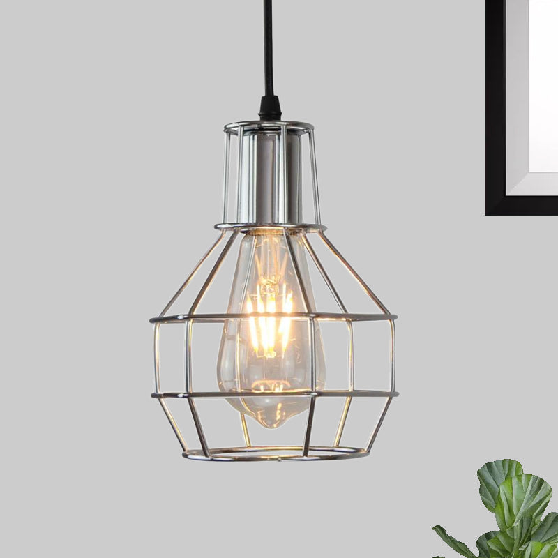 Modern Silver/Gold Metal Ceiling Fixture With Cage Shade - Stylish Loft Hanging Lamp For Coffee