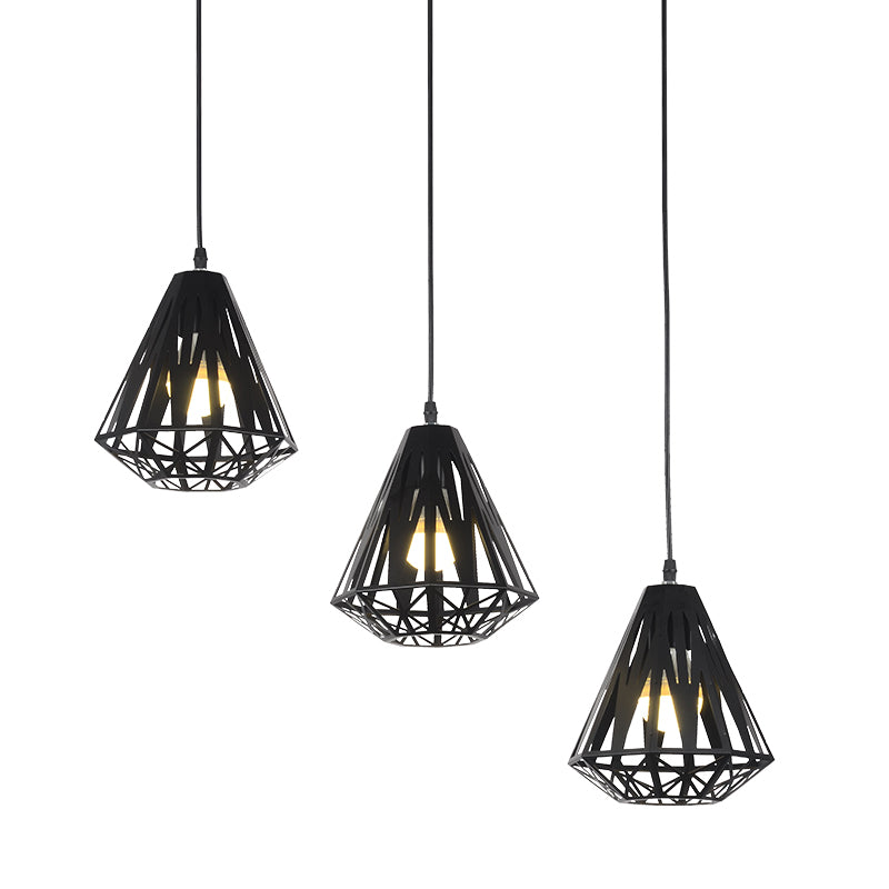 Stylish Polygon Pendant Light Fixture With Wire Frame For Dining Room - 1-Light In Black/White