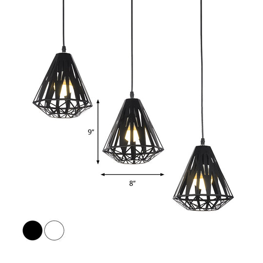 Stylish Polygon Pendant Light Fixture With Wire Frame For Dining Room - 1-Light In Black/White