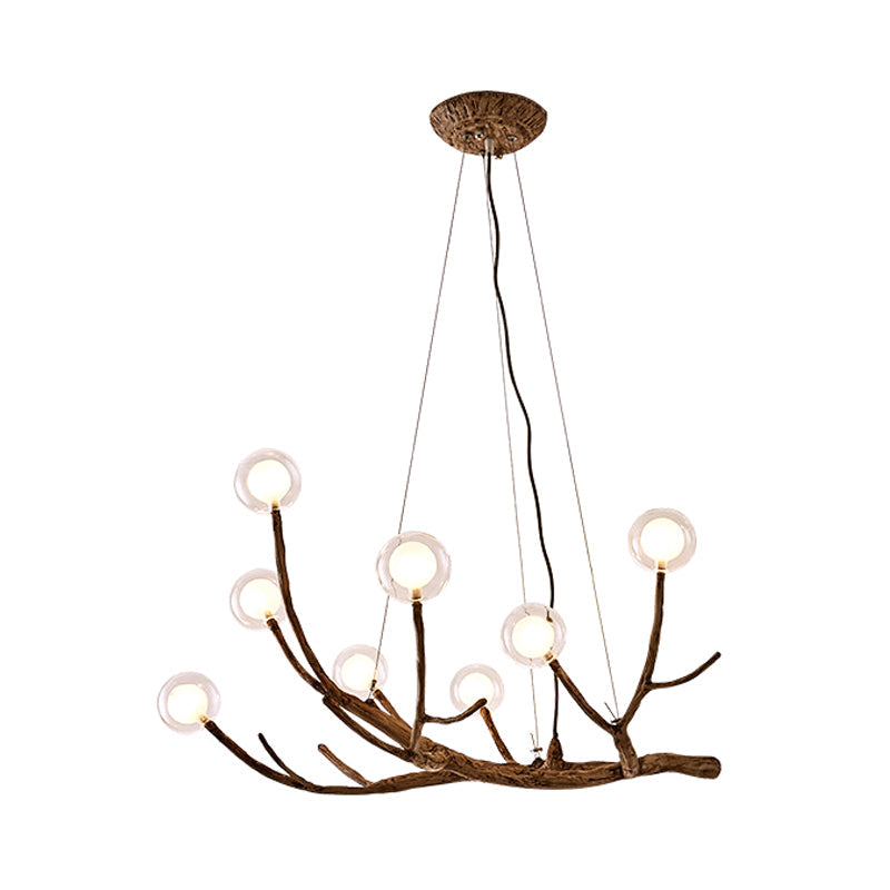 Wooden Branch Chandelier Lodge Style Ceiling Light With Glass Ball Shade - Warm/White 8/12/16 Lights