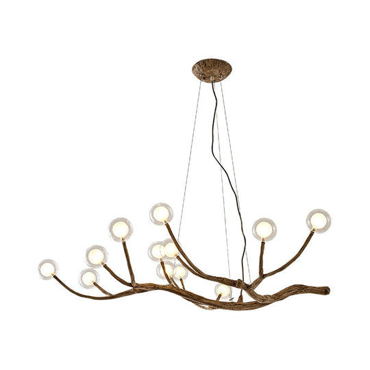 Wooden Branch Chandelier Lodge Style Ceiling Light With Glass Ball Shade - Warm/White 8/12/16 Lights