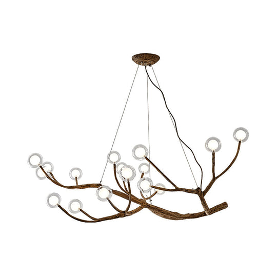 Wooden Branch Chandelier Lodge Style Ceiling Light With Glass Ball Shade - Warm/White 8/12/16 Lights