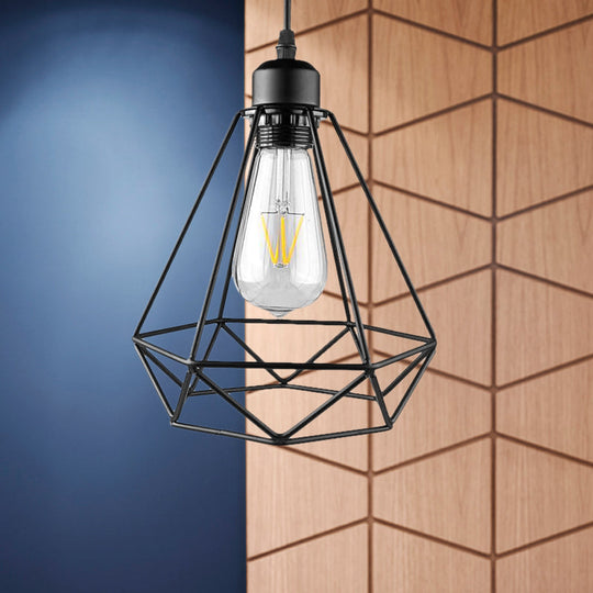 Industrial Style Mini Pendant Lighting With Cage Shade - 1 Light Black/Bronze Metal Ceiling Lamp