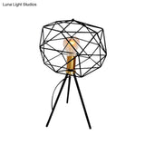 6/12.5 Wide Geometric Cage Metal Table Light - Retro Industrial Bedside Lamp In Black