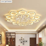 6/16/20 White Flush Mount Ceiling Light For Living Room - Warm/White Floral Acrylic Shade Crystal