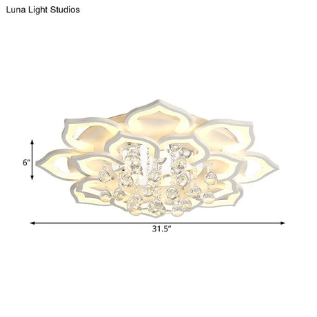 6/16/20 White Flush Mount Ceiling Light For Living Room - Warm/White Floral Acrylic Shade Crystal