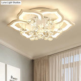 6/16/20 White Flush Mount Ceiling Light For Living Room - Warm/White Floral Acrylic Shade Crystal