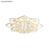 6/16/20 White Flush Mount Ceiling Light For Living Room - Warm/White Floral Acrylic Shade Crystal