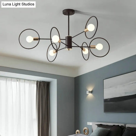 6/8/12-Head Tiered Circle Pendant Chandelier - Loft Style Coffee Iron Ceiling Light For Living Room