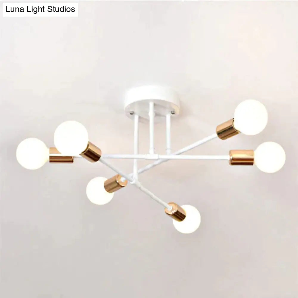 6/8 Head Led Industrial Iron Ceiling Light Living Room Lighting Nordic E27 Lamp White Golden 6 Heads