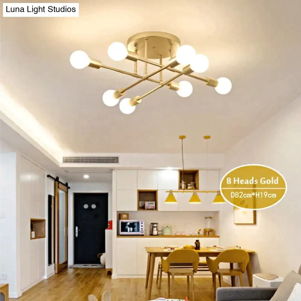 6/8 Head Led Industrial Iron Ceiling Light Living Room Lighting Nordic E27 Lamp