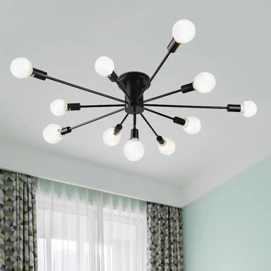 6/8 Head Retro Metal Ceiling Light Fixture - Semi Flush Mount Lighting For Bedroom In Black/White