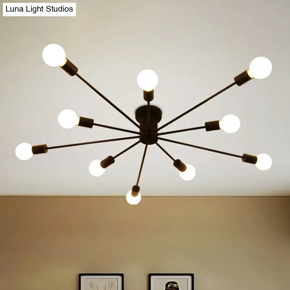 6/8 Head Retro Metal Ceiling Light Fixture - Semi Flush Mount Lighting For Bedroom In Black/White 10