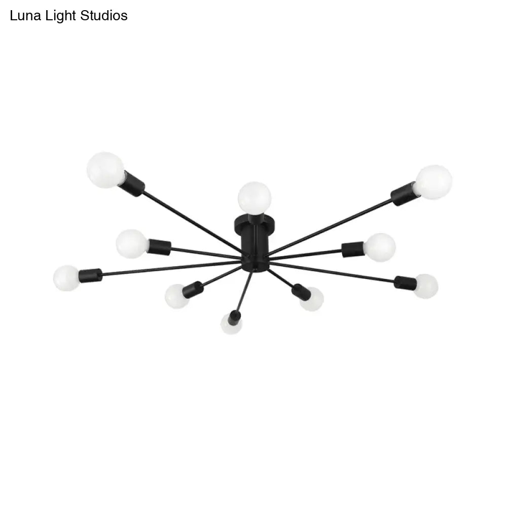 6/8 Head Retro Metal Ceiling Light Fixture - Semi Flush Mount Lighting For Bedroom In Black/White