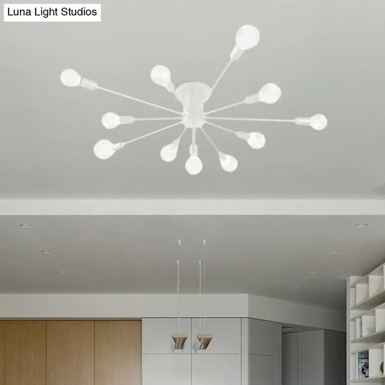 6/8 Head Retro Metal Ceiling Light Fixture - Semi Flush Mount Lighting For Bedroom In Black/White