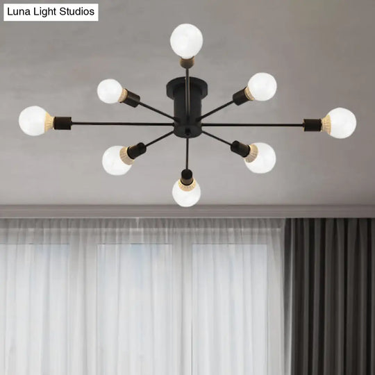 6/8 Head Retro Metal Ceiling Light Fixture - Semi Flush Mount Lighting For Bedroom In Black/White 8
