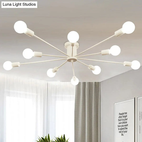 6/8 Head Retro Metal Ceiling Light Fixture - Semi Flush Mount Lighting For Bedroom In Black/White