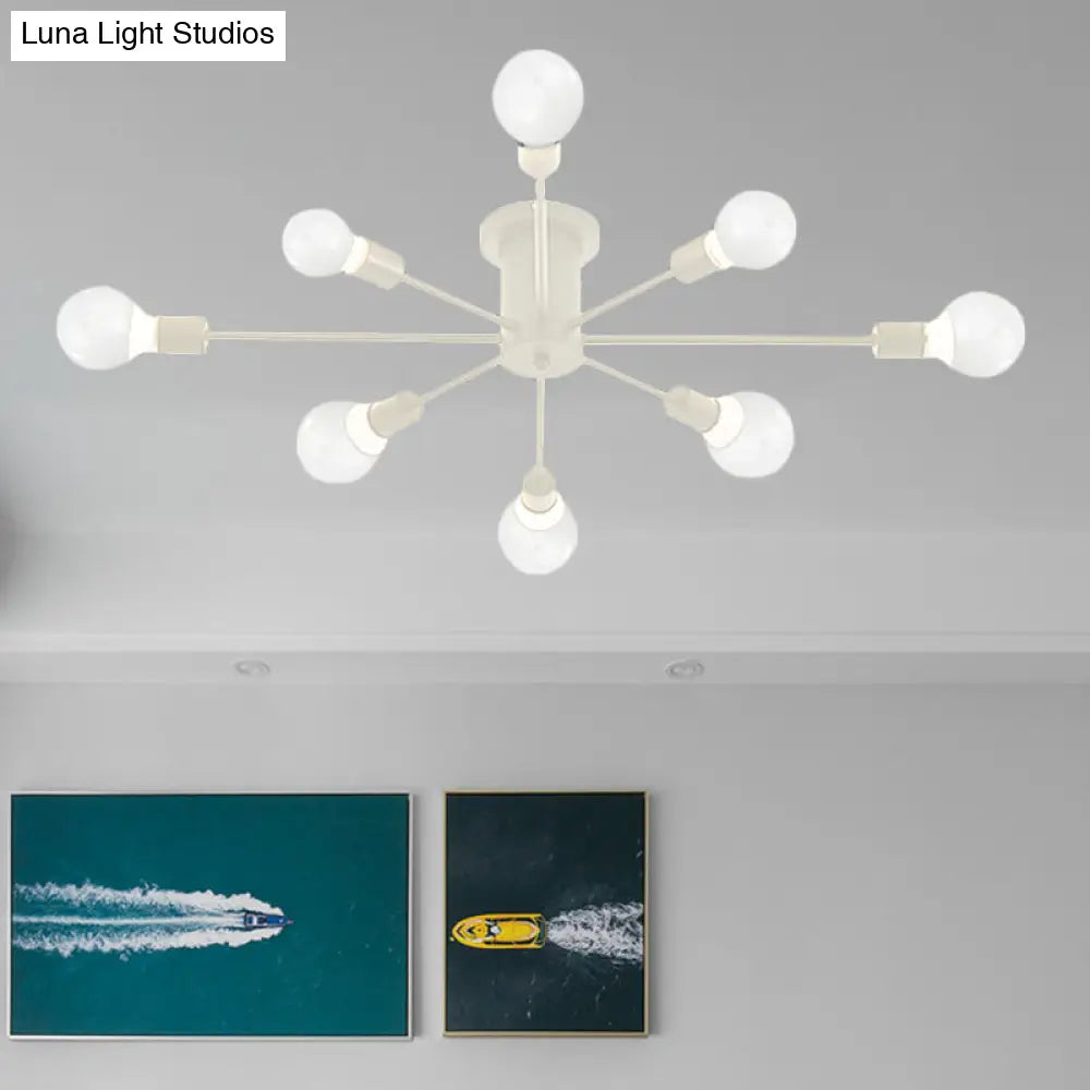 6/8 Head Retro Metal Ceiling Light Fixture - Semi Flush Mount Lighting For Bedroom In Black/White