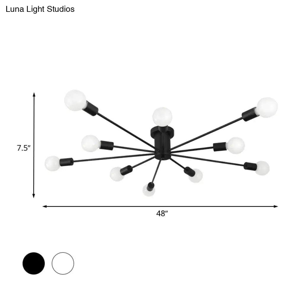 6/8 Head Retro Metal Ceiling Light Fixture - Semi Flush Mount Lighting For Bedroom In Black/White