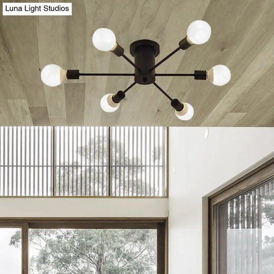 6/8 Head Retro Metal Ceiling Light Fixture - Semi Flush Mount Lighting For Bedroom In Black/White