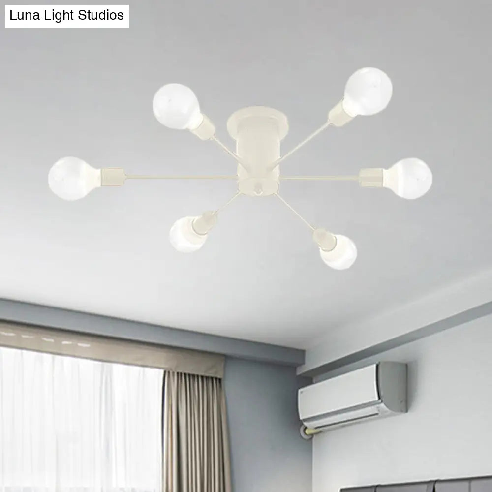 6/8 Head Retro Metal Ceiling Light Fixture - Semi Flush Mount Lighting For Bedroom In Black/White