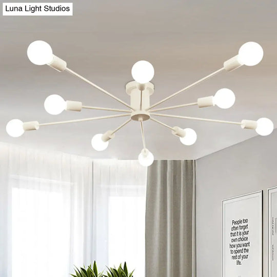 6/8 Head Retro Metal Ceiling Light Fixture - Semi Flush Mount Lighting For Bedroom In Black/White